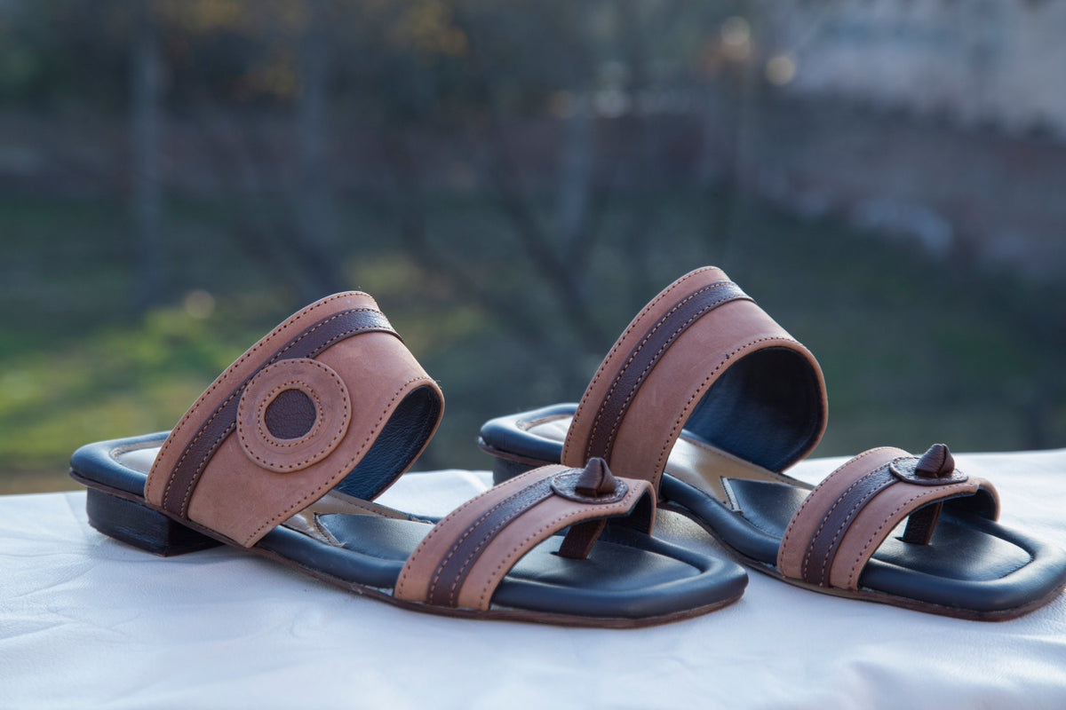 Brown & Black Flats - Handweaved Leather Kolhapuri