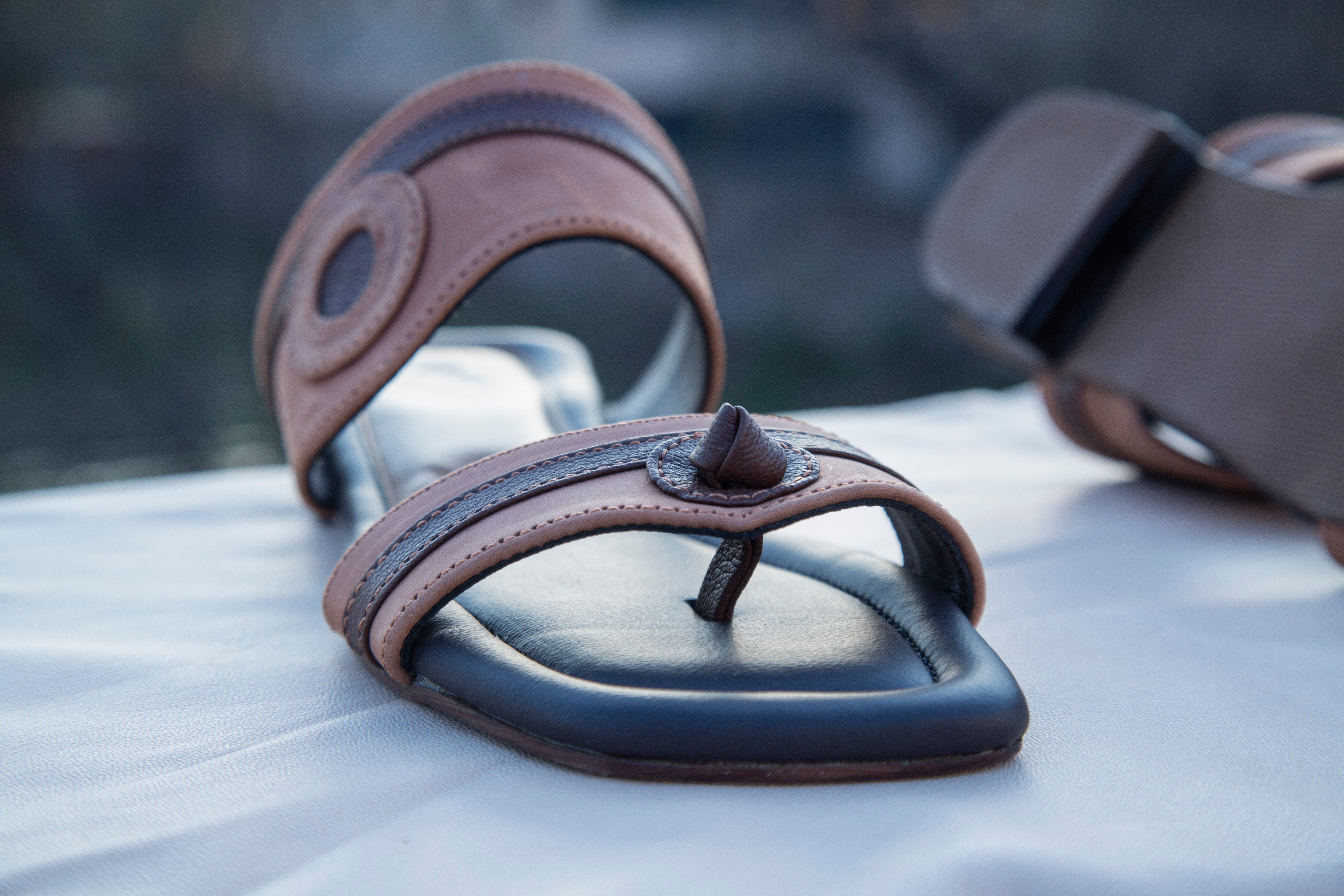 Brown & Black Flats - Handweaved Leather Kolhapuri