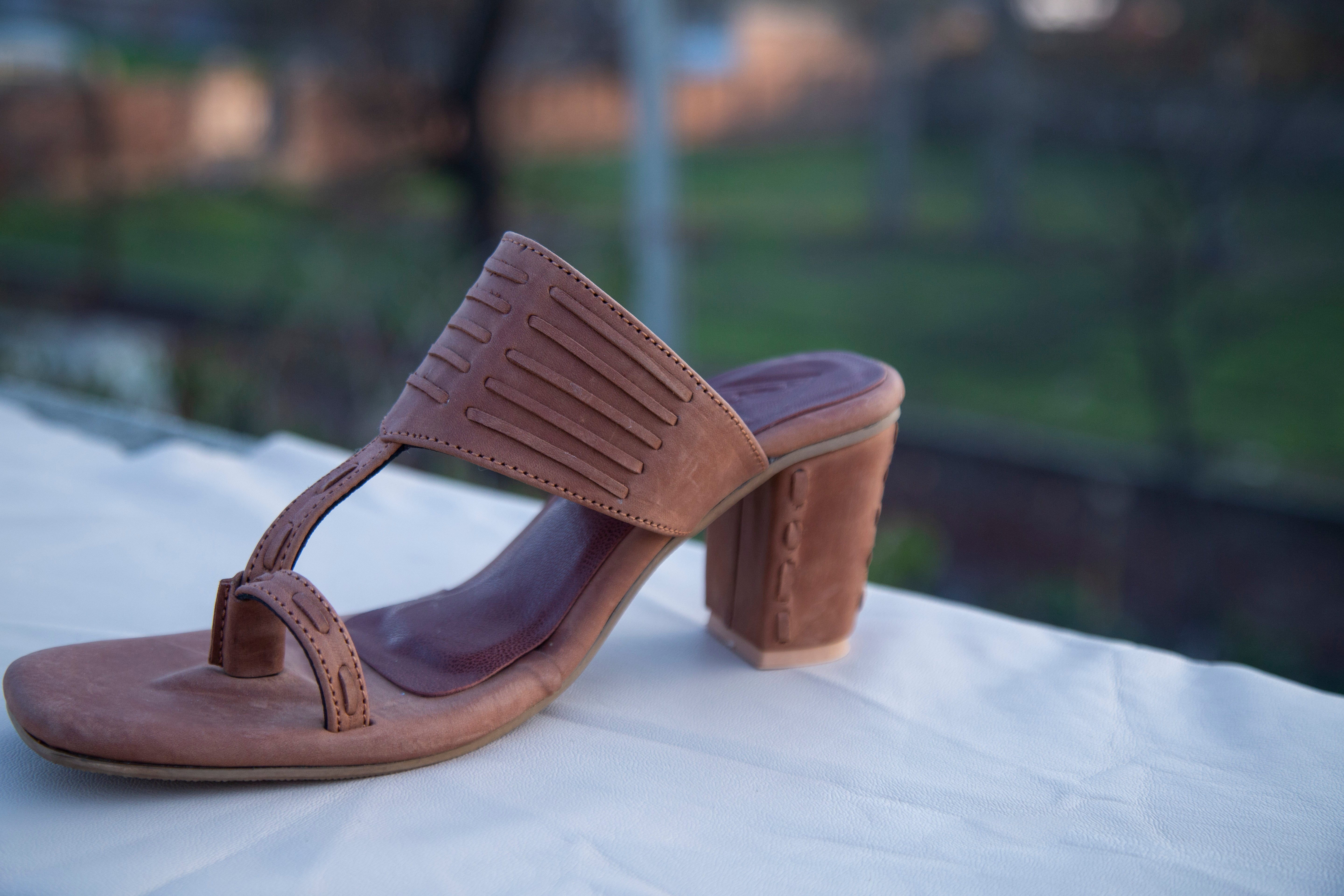 Brown Kolhapuri Kitten Heels (Pure Leather) - Hand Crafted