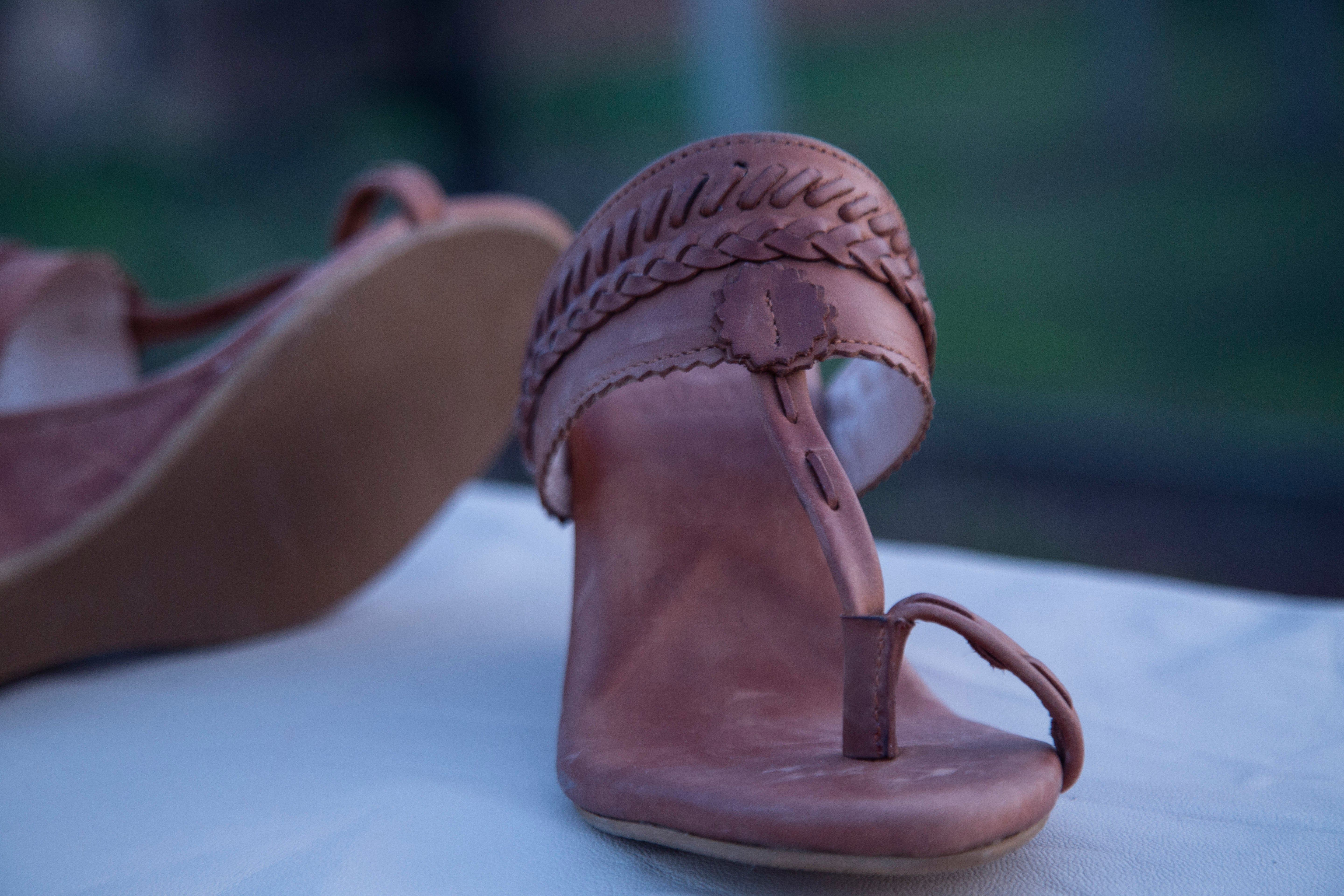 Brown Kolhapuri Wedge Heels (Pure Leather) - Hand Crafted