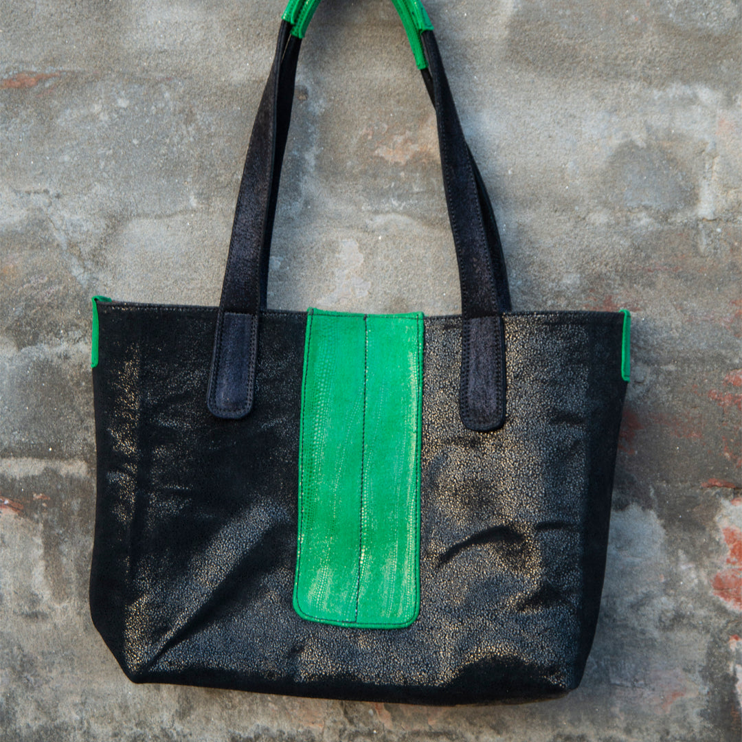 Black and green tote bag - Leatherist.official