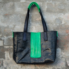 Black and green tote bag - Leatherist.official