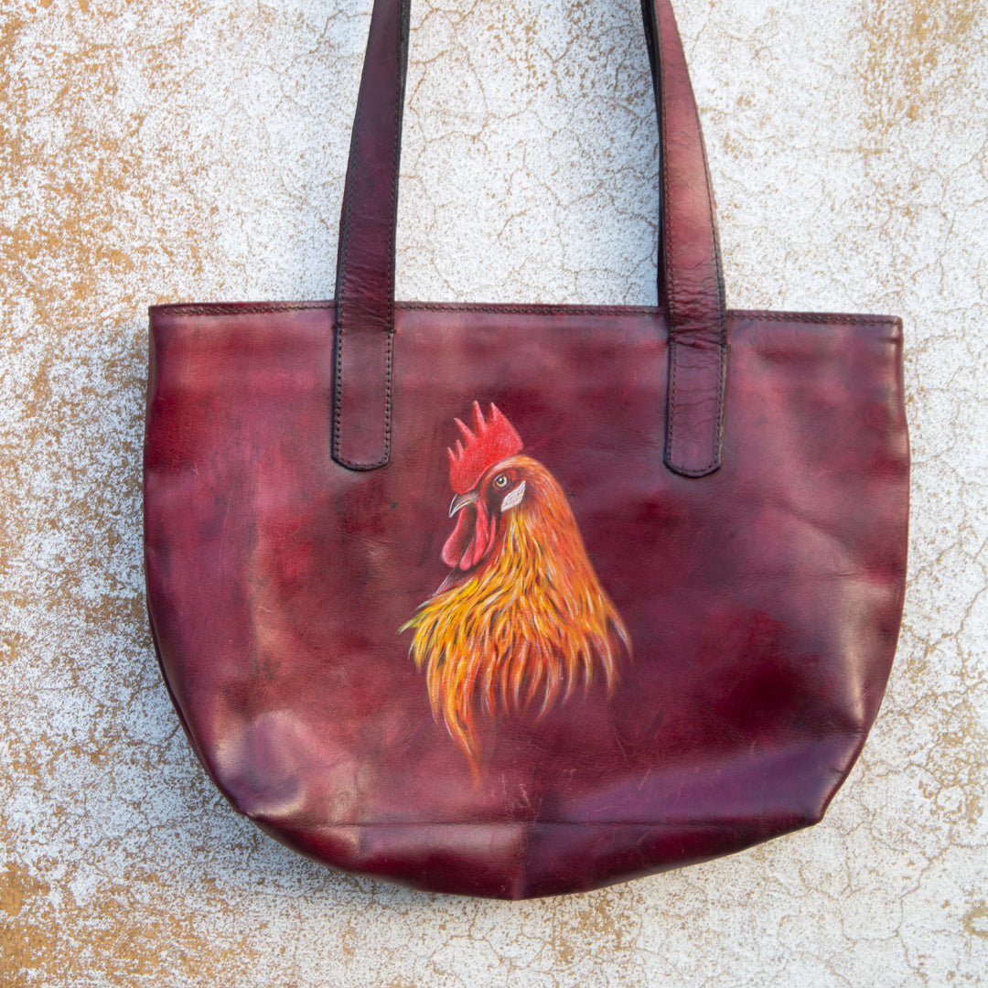 Maroon Hand-painted Tote Bag - Leatherist.official