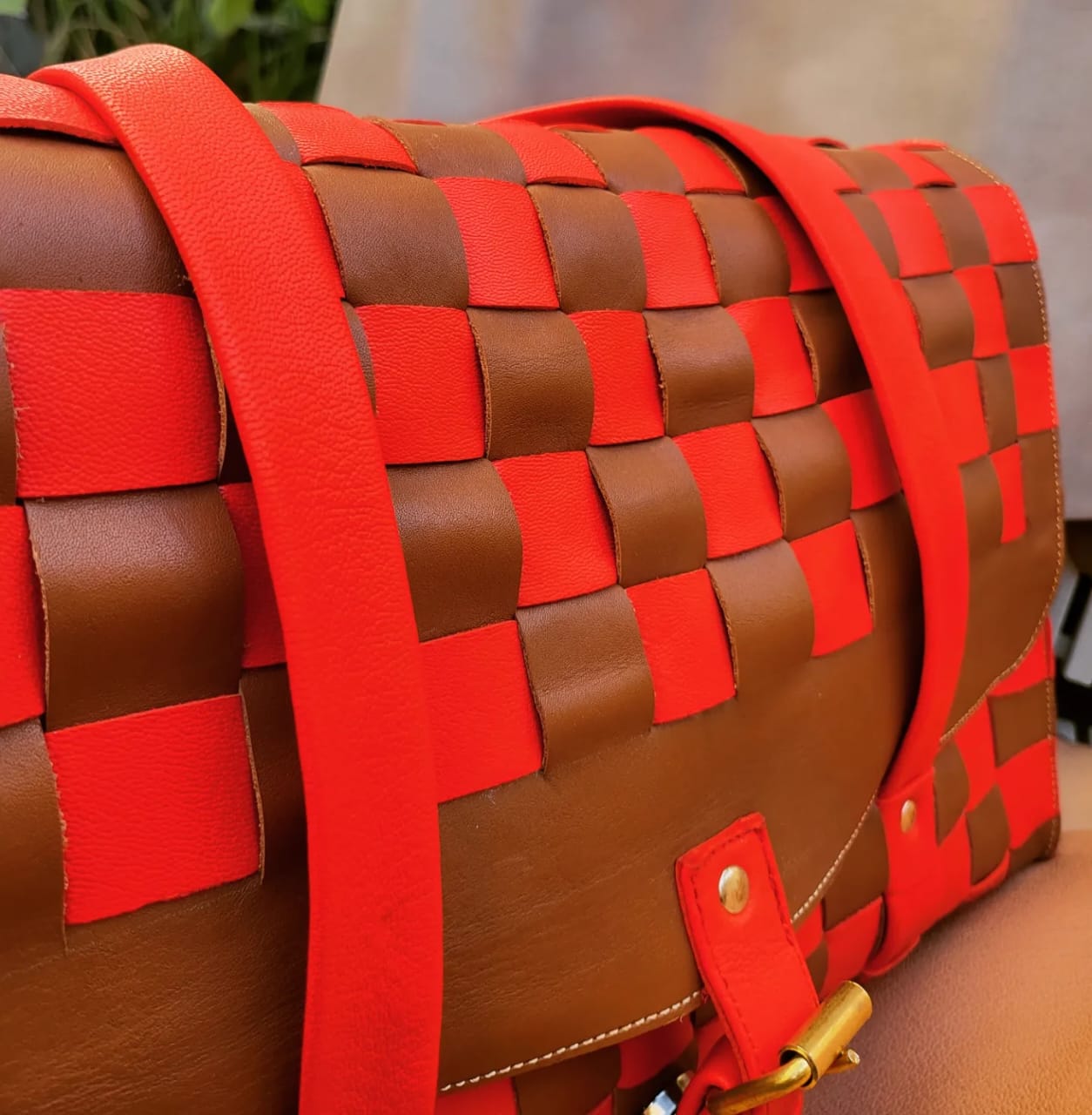 Reddish Brown Checked Bag