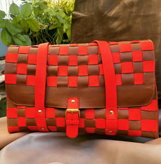 Reddish Brown Checked Bag