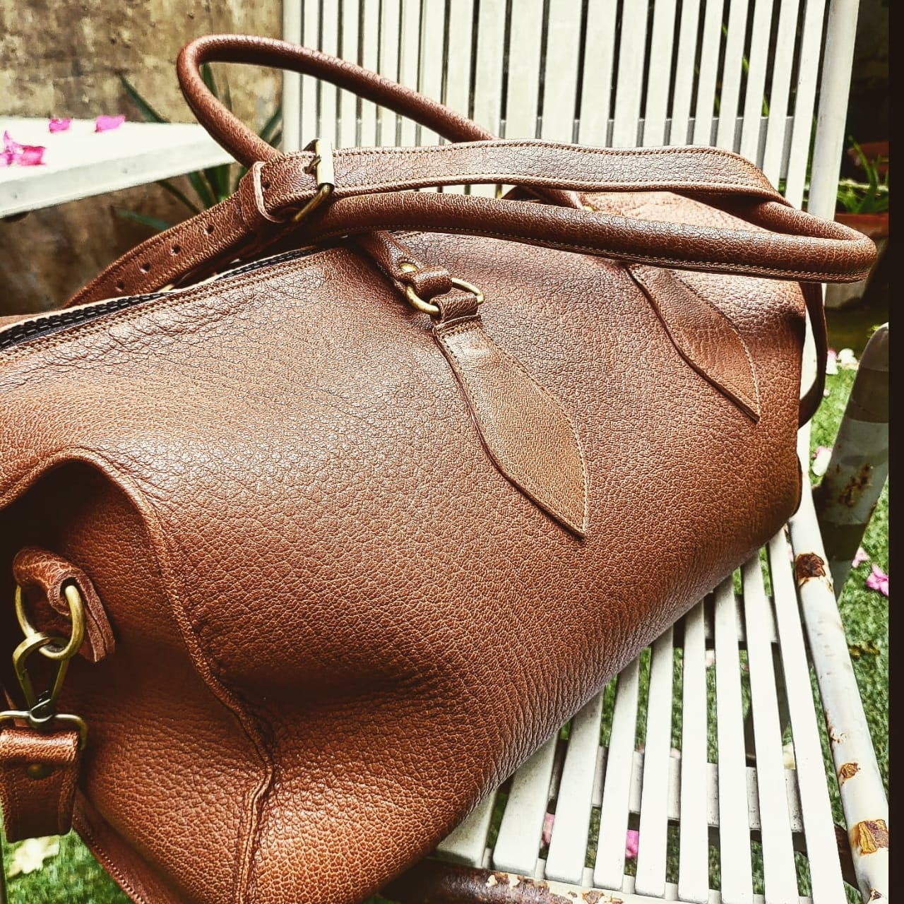 Round Brown Handmade Carry-on Luggage Bag