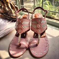 Pink Kolhapuri Heels (Pure Leather) - Hand Crafted - Leatherist.official