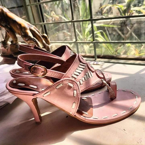 Buy Pink Kolhapuri Cut-work Strap Block Heels by THE ALTER Online at Aza  Fashions.