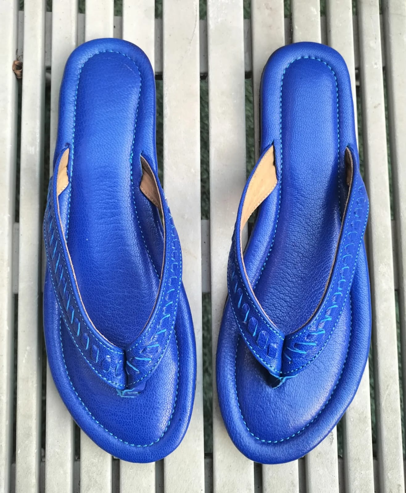 Leather Flip Flop Chappals (Blue) - Handcrafted - Leatherist.official