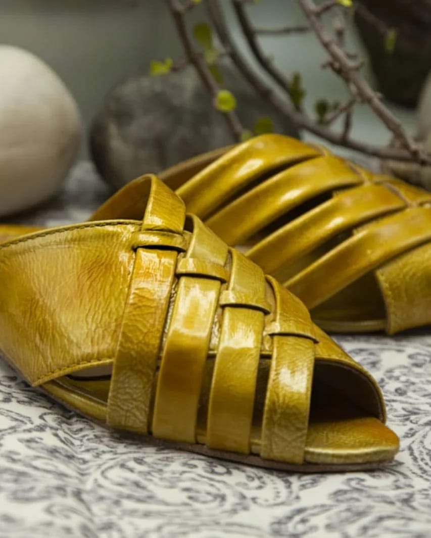 Leather Slides (Yellow) - Handcrafted - Leatherist.official