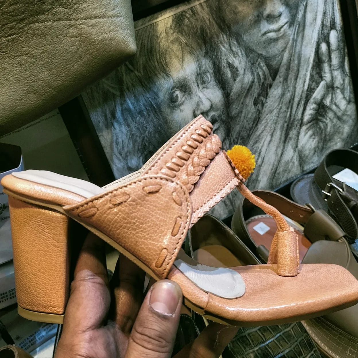 Peach Kolhapuri Heels (Pure Leather) - Hand Crafted - Leatherist.official