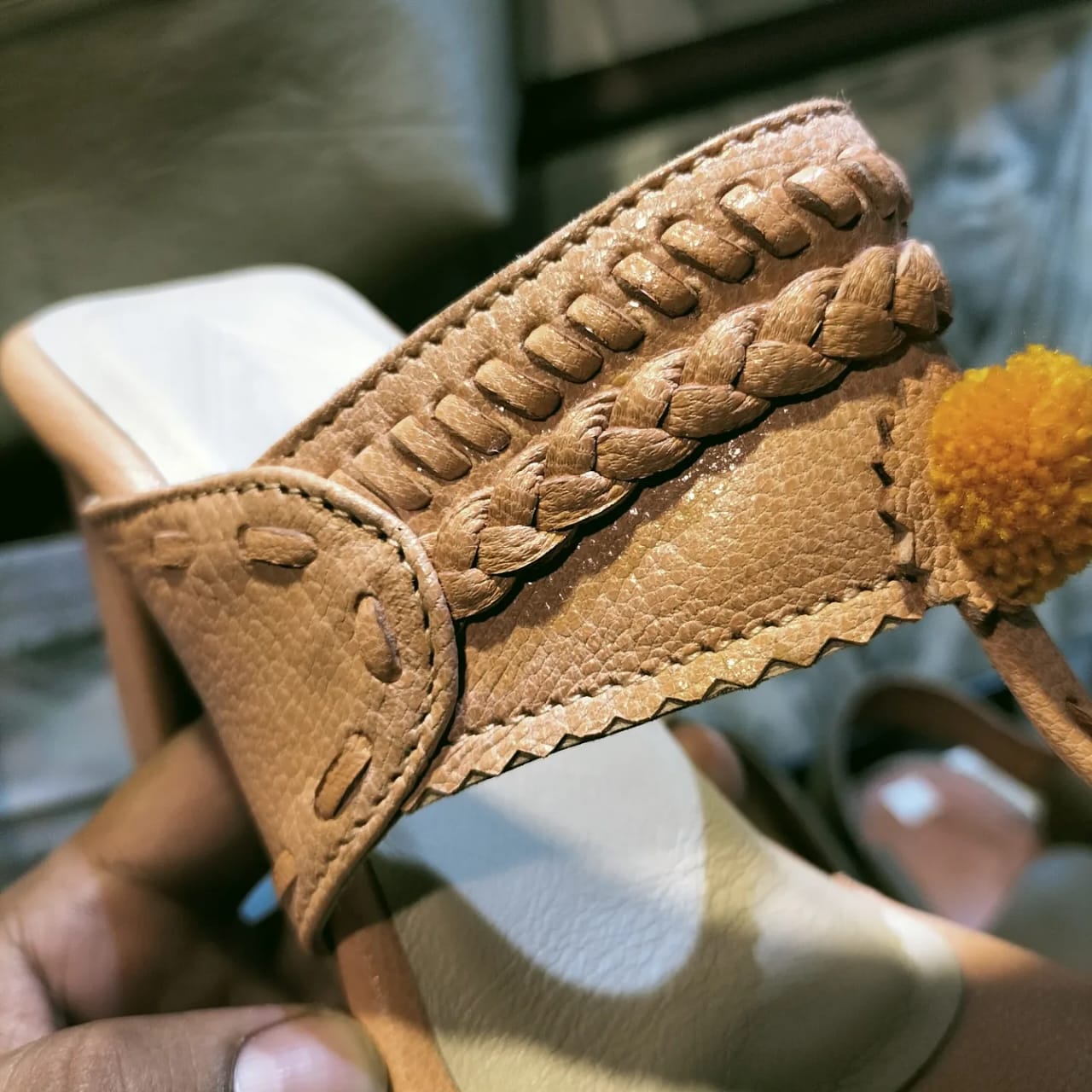 Peach Kolhapuri Heels (Pure Leather) - Hand Crafted - Leatherist.official