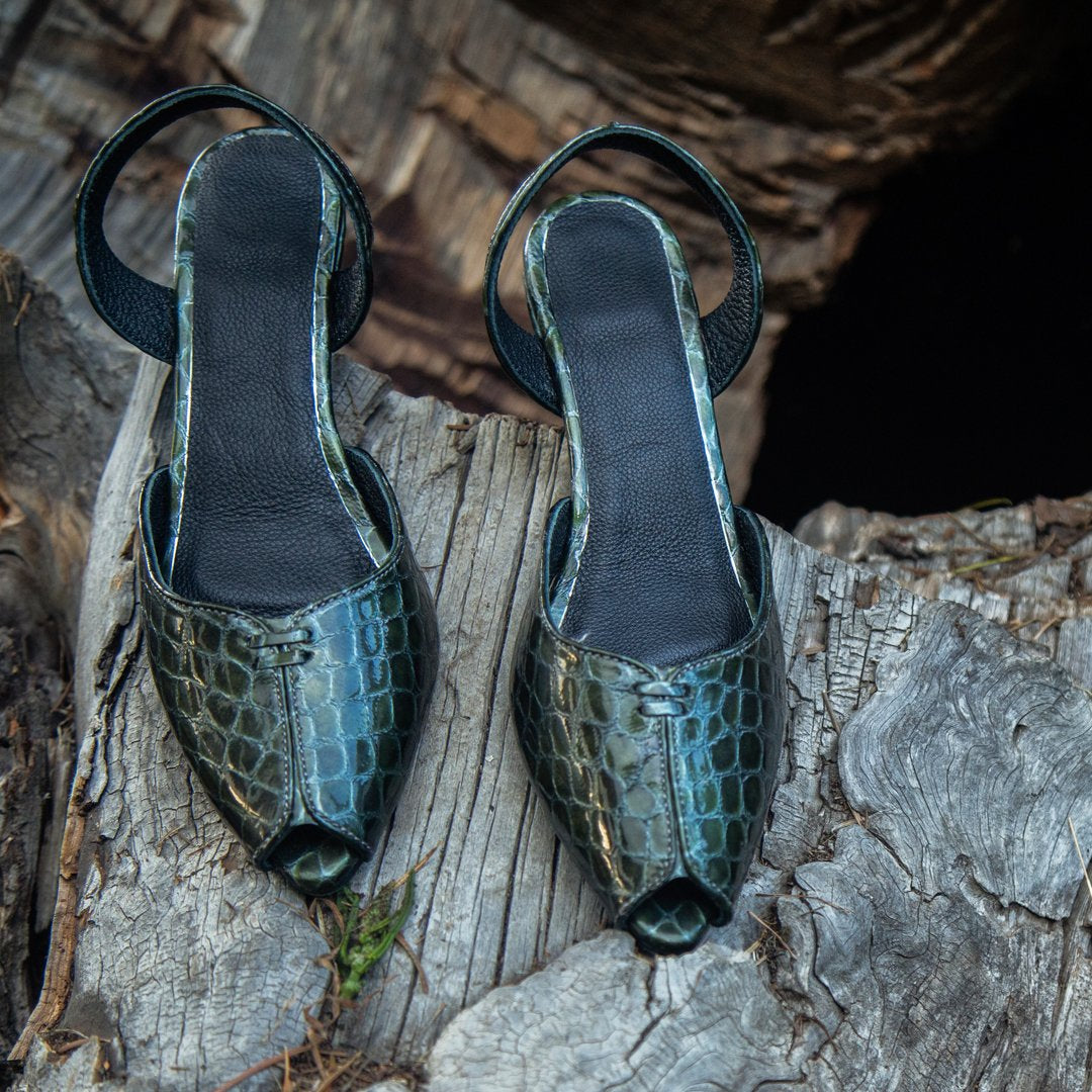 Green Peep Toes - Hand Crafted - Leatherist.official