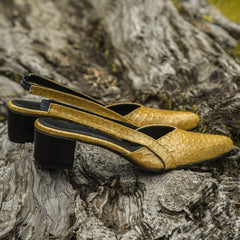 Yellow Patterned Heels (Pure Leather) - Hand Crafted - Leatherist.official