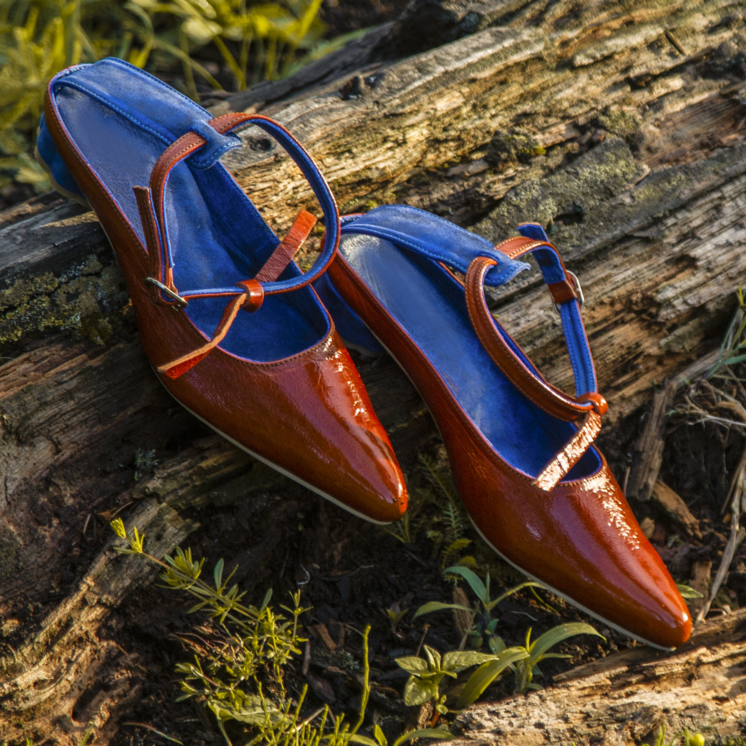 Knot style flower heel(blue ND orange) - Leatherist.official