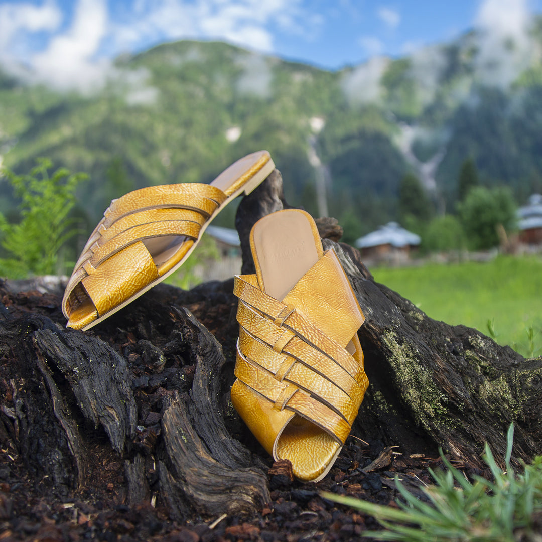 Leather Slides (Yellow) - Handcrafted - Leatherist.official
