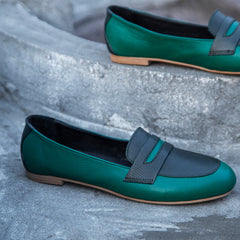 Green & Black Loafers (Pure Leather) - Hand Crafted - Leatherist.official