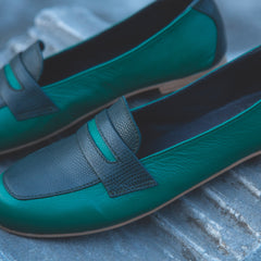 Green & Black Loafers (Pure Leather) - Hand Crafted - Leatherist.official