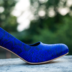 Texture Blue Court Shoes with Blocked Heels - Leatherist.official