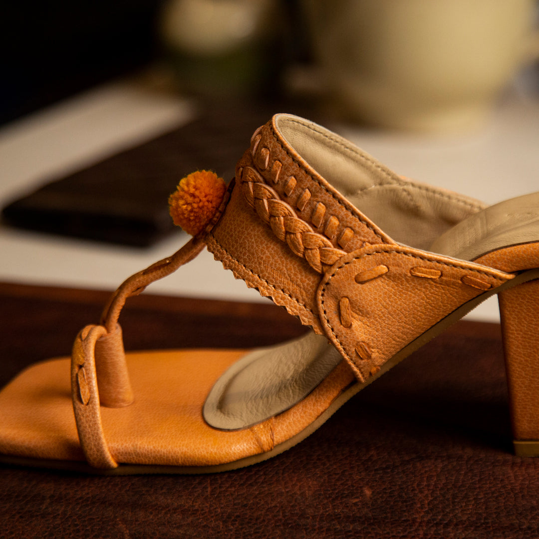 Buy traditionally crafted kolhapuri chappal with an inch heel.| Swarajyam