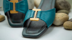 Leather Slide (ferozi and black) - Handcrafted - Leatherist.official