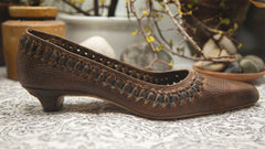 Leather Weaved Brown Heels - Pure Leather - Leatherist.official