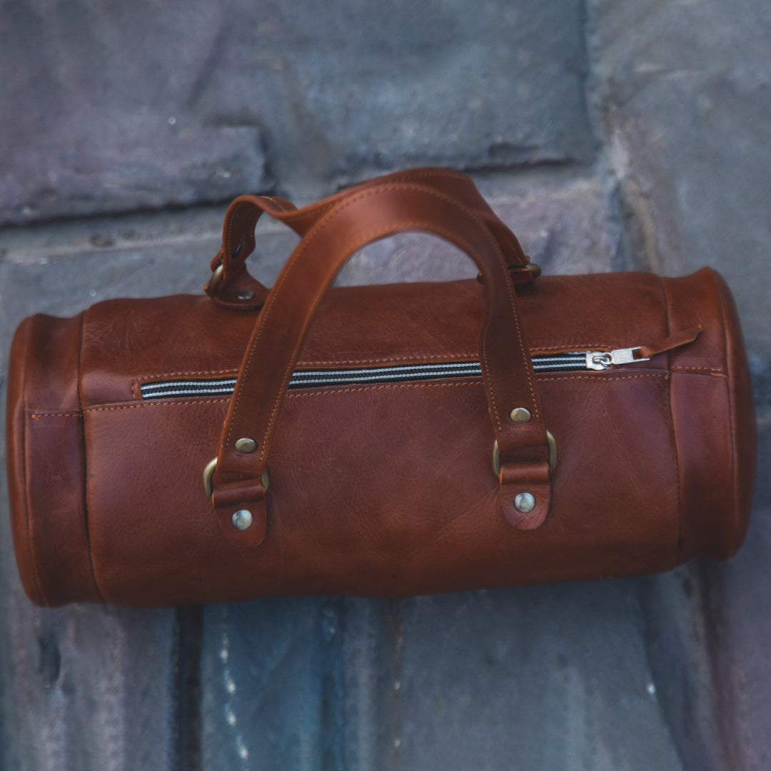 Round Brown Handmade Carry-on Luggage Bag - Leatherist.official
