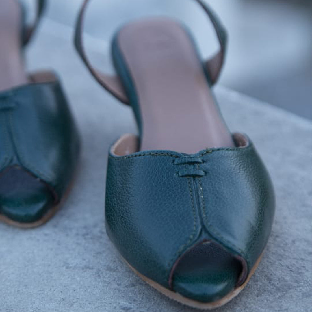 Green Peep Toes - Hand crafted - Leatherist.official