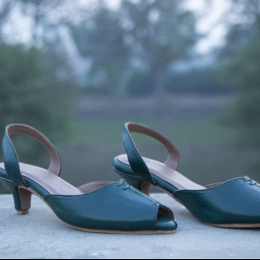 Green Peep Toes - Hand crafted - Leatherist.official