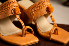 Orange Kolhapuri Heels (Pure Leather) - Hand Crafted - Leatherist.official