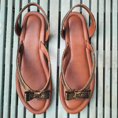 Leather Bow Sandal (Brown) - Handcrafted - Leatherist.official